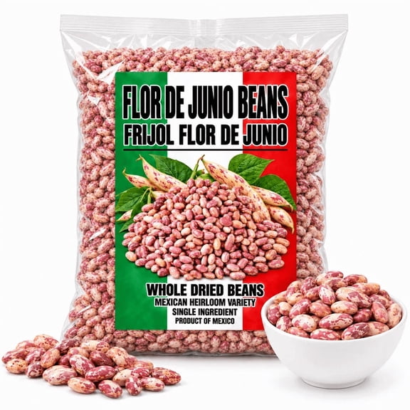 Flor de Junio Beans 8 oz, Whole Dried Mexican Heirloom Beans, Frijol Flor de Junio, Traditional Mexican Dried Beans, Imported from Mexico