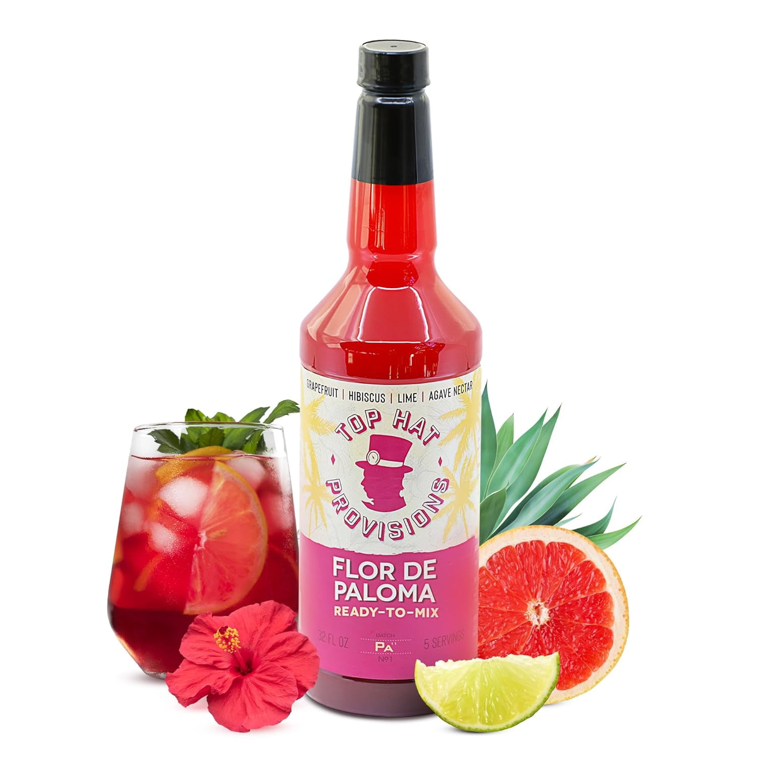 Flor de Paloma Mix Craft Grapefruit Hibiscus Cocktail Mixer Made
