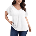 thumbnail image 1 of FlorCurve Plus Size Blouse for Women Flutter Short Sleeve V Neck Pleated Button Tops Casual Cotton Tunic Shirts, White XL, 1 of 6
