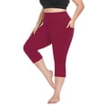 thumbnail image 1 of FlorCurve Plus Size Capri Leggings for Women with Pockets High-Waist Tummy Control Yoga Pants Stretch Workout Leggings, Burgundy 4XL, 1 of 6
