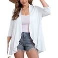 thumbnail image 1 of FlorCurve Plus Size Cardigans for Women 3/4 Sleeve Ruffle Cardigans Casual Lightweight Open Front Cover Up, White 3XL, 1 of 6