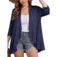 thumbnail image 1 of FlorCurve Plus Size Cardigans for Women 3/4 Sleeve Ruffle Cardigans Casual Lightweight Summer Cover Up, Navy XL, 1 of 6