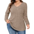 thumbnail image 1 of FlorCurve Plus Size Sweaters for Women V Neck Long Sleeve Pullover Sweaters Casual Solid Tunic Tops, Khaki 3XL, 1 of 6