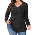 thumbnail image 1 of FlorCurve Plus Size Sweaters for Women V Neck Long Sleeve Pullover Sweaters Casual Solid Tunic Tops, Black XL, 1 of 7