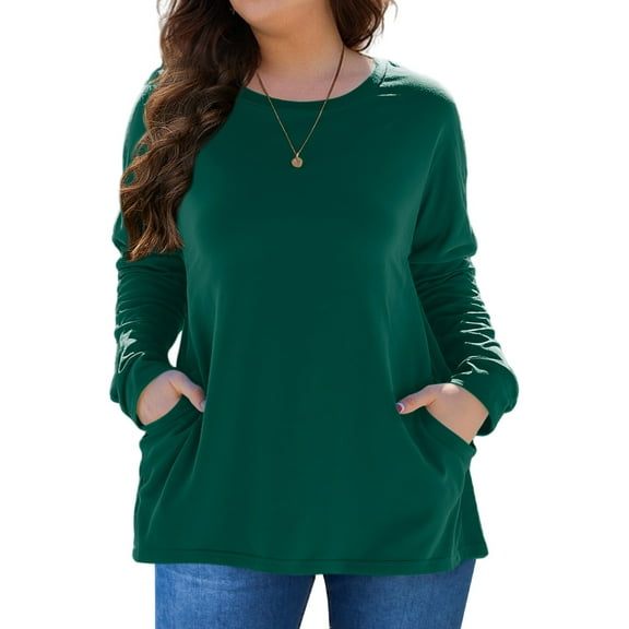 FlorCurve Plus Size Sweatshirts for Women Long Sleeve Tunic Tops Casual Blouse with Pockets, Green 2XL