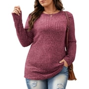 FlorCurve Plus Size Sweater for Women Long Sleeve Crew Neck Pullover Sweaters Casual Tunic Tops, Burgundy 5XL