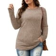 thumbnail image 1 of FlorCurve Plus Size Sweater for Women Long Sleeve Crew Neck Pullover Sweaters Casual Tunic Tops, Khaki 4XL, 1 of 7