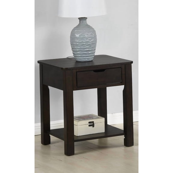 Flora 20" Dark Brown MDF End Table with Rounded Edges and Drawer