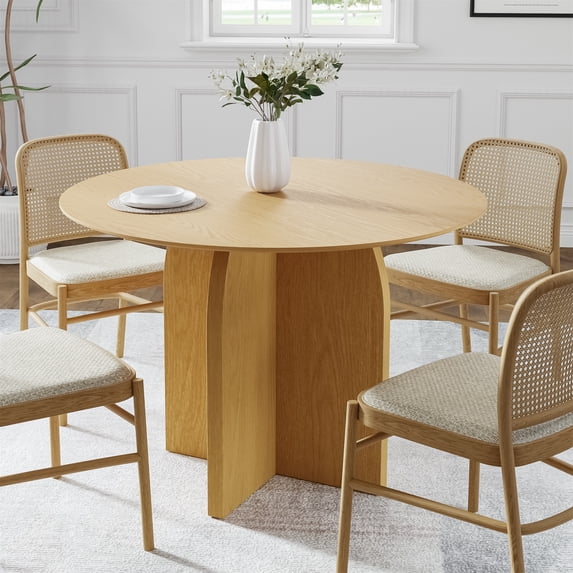 Flora 42" Soild Wood Dining Table Round Kitchen Table, Oak