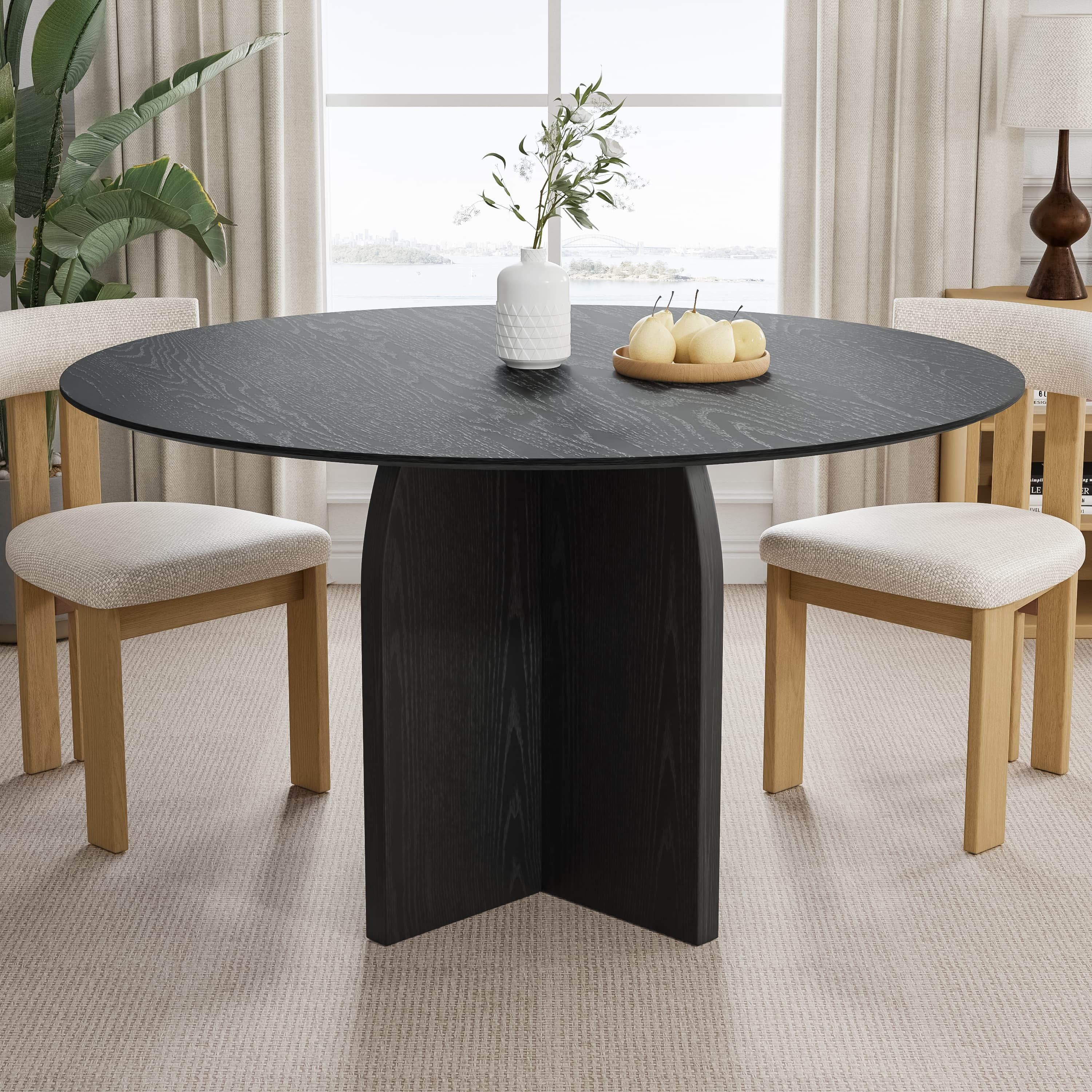 Flora 52" Soild Wood Dining Table Round Kitchen Table, Black