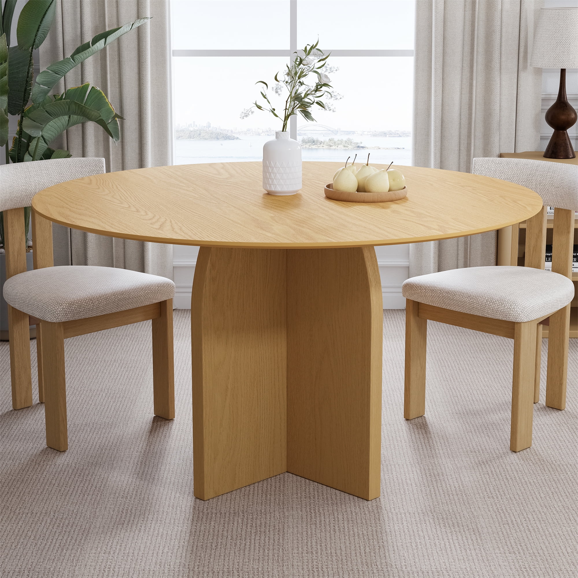 Flora 52" Soild Wood Dining Table Round Kitchen Table, Oak
