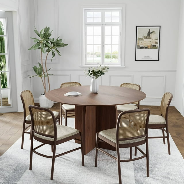 Flora 52" Soild Wood Dining Table Round Kitchen Table, Walnut - Walmart.com