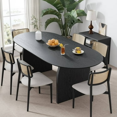 Flora 67"x33.5" Soild Wood Dining Table Oval Kitchen Table, Black
