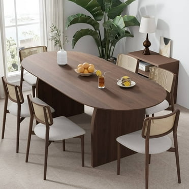 MAYEERTY 67"x33.5" Soild Wood Dining Table Oval Kitchen Table for Indoor, Walnut