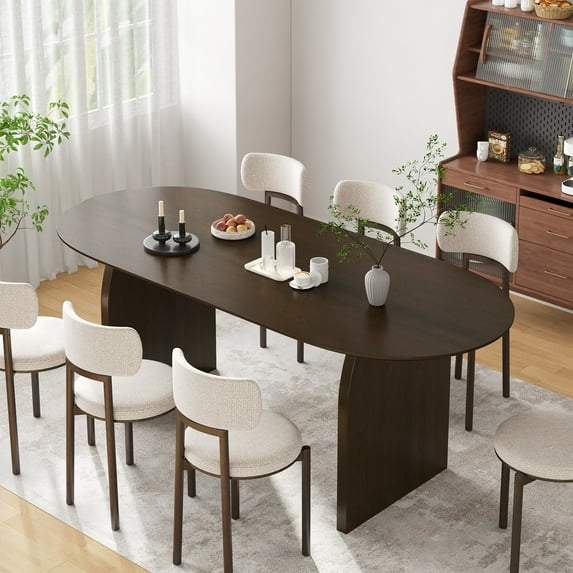 MAYEERTY 79"x33.5" Wood Dining Table Oval Kitchen Table for 8, Walnut