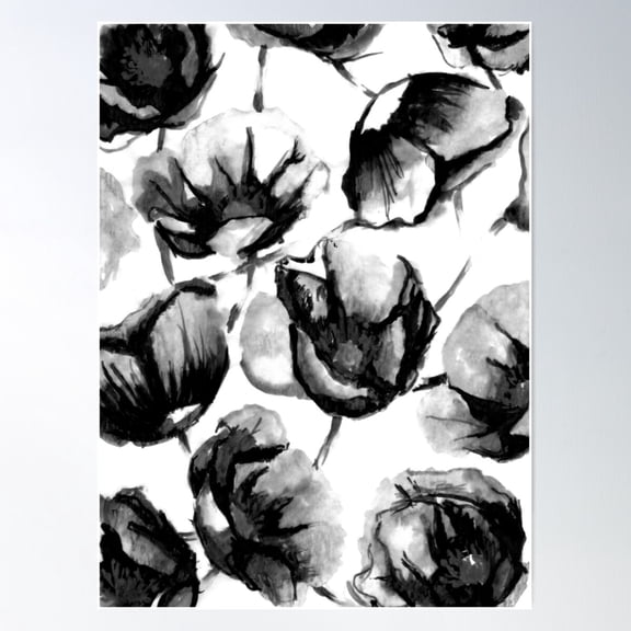 Flora Black Poppies Poster Wall Art, Modern Wall Decor For Living Room Bedroom, 12x18 UNFRAMED