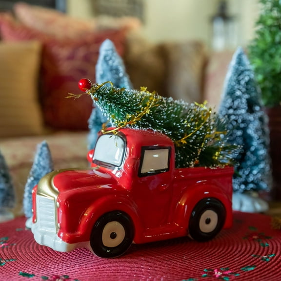 Flora Bunda 10" Christmas Tree in Ceramic Vintage Red Truck Indoor Christmas Decoration