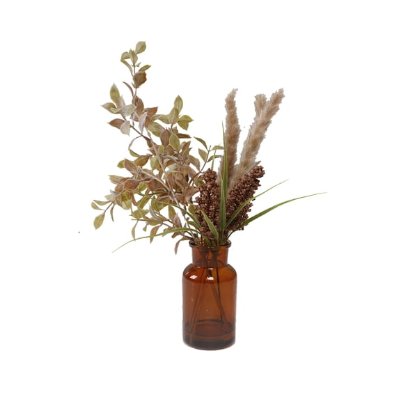 Home Decor Collection 13.8" Artificial Fall Floral Arrangement in Brown Glass Vase Made for Table Top - 0.6 lb