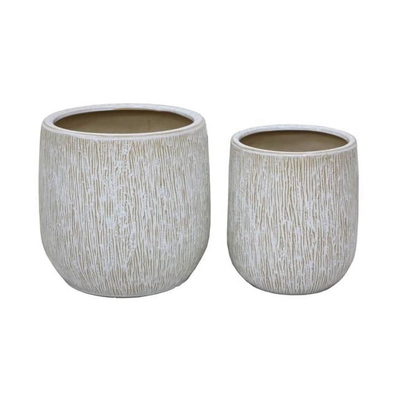 Flora Bunda 14.5" &11" Outdoors Tree Bark Ceramic Pot ,Set Of 2