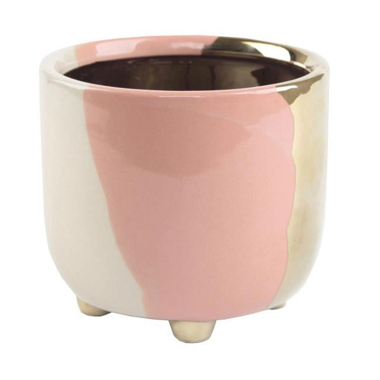 Blush Pink and Gold Ceramic Footed Indoor Planter