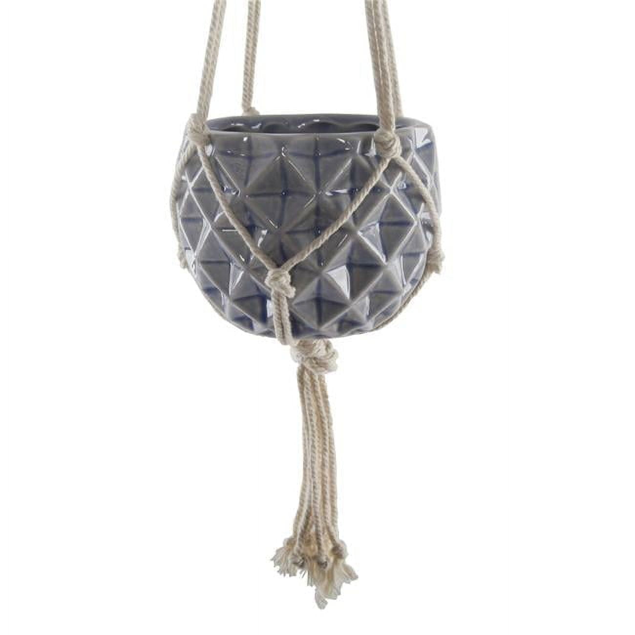 Flora Bunda  5 x 5 in. Ceramic Macrame Hanging Planter, Glass Blue