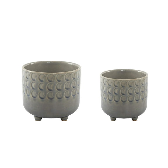 Flora Bunda 6 in & 4.75 in Small Moon Phase Ceramic Footed Planter,Set of 2, Glass Blue