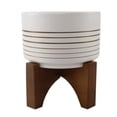 thumbnail image 1 of Flora Bunda 7" Ceramic Lines On Wood Stand,White/Gold Line, 1 of 3