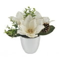 thumbnail image 1 of Flora Bunda 8.5" Artificial Plastic Magnolias with Gold Trim in Silver Planter, 1 of 2