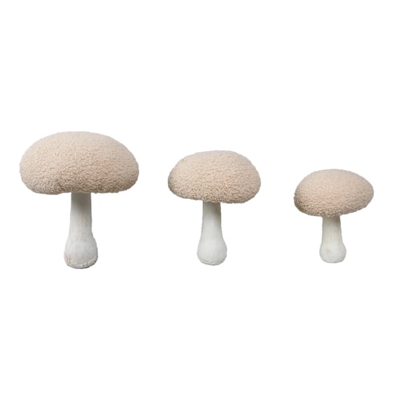 Flora Bunda Artificial Flower Boucle Mushroom on Natural Stem, Set of 3, Apricot