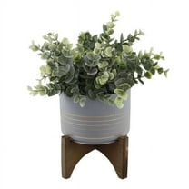 Flora Bunda Artificial Plant Eucalyptus in 4.75" Ceramic Pot on  Wood Stand - ONE-SIZE Gray Gray