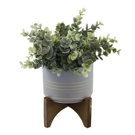 Flora Bunda Artificial Plant Eucalyptus in 4.75" Ceramic Pot on  Wood Stand - ONE-SIZE Gray Gray