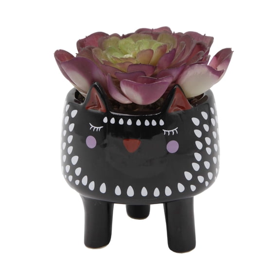 Flora Bunda Artificial Plants in Cute Animal Novelty Planter Artificial Succulent in 3.5" Small Orange Fox Ceramic Planter,Set of 2, 3.5 x 3.5 x 4.5 inches