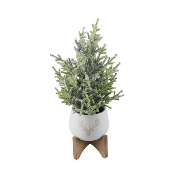 Flora Bunda CH1920E-WH 15.75'H Frosted Xmas Tree in 5' Staghead Ceramic on Wood Stand