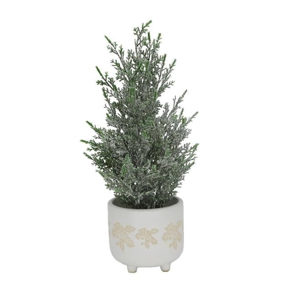 Flora Bunda CH1931E-WH 15.5'H Frosted Xmas Tree in 4.75' Maple Leaf Ceramic Footed