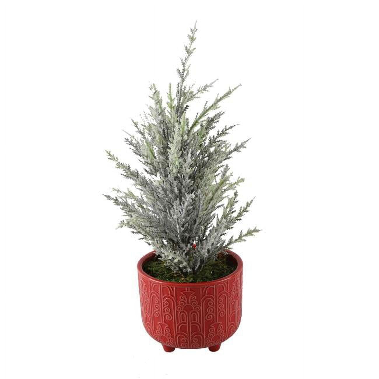 14" Frosted Pine Christmas Tree in Red Ceramic Pot