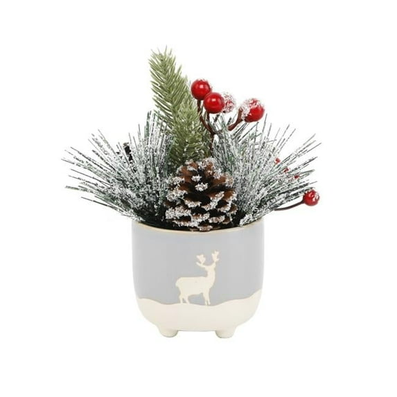 Flora Bunda CH2089E-GY Xmas Mix in Deer Ceramic Pot 3.5X3.5X3
