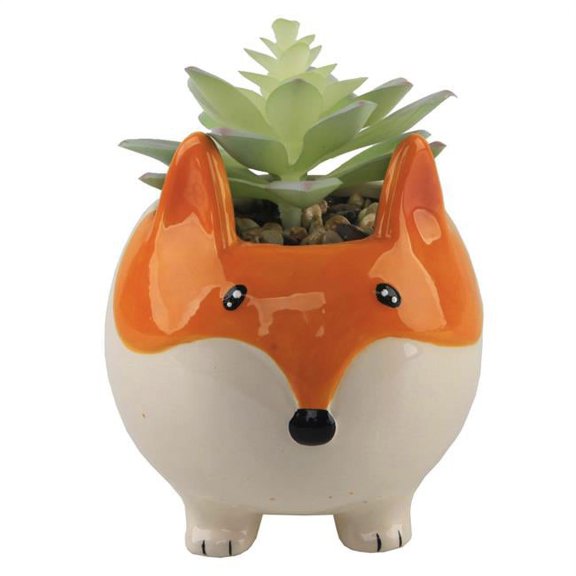 Flora Bunda CS2663LE Faux Succulent in 4.5' Large Orange Fox Ceramic Planter