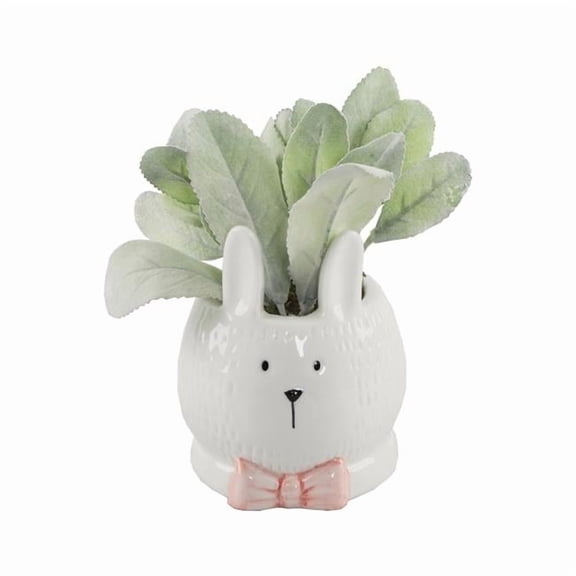 Flora Bunda CS4227E-WH 4' Lamb's Ear Ceramic Bunny With Pink Bow