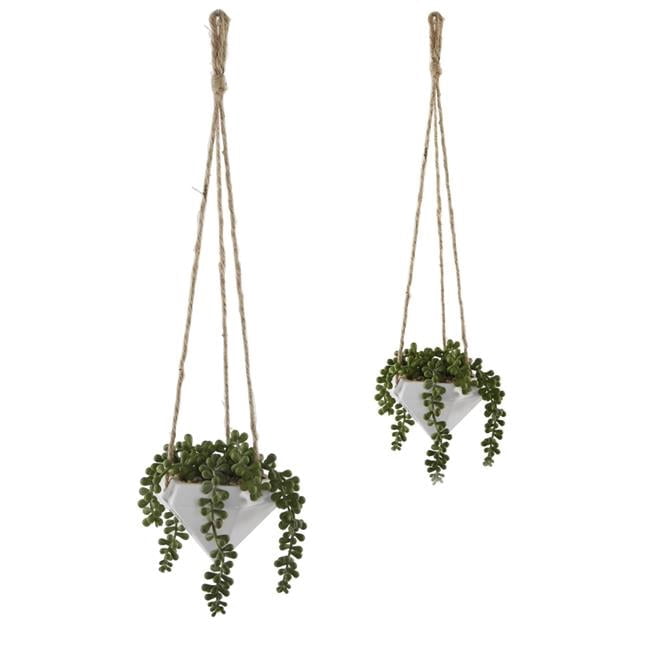 Flora Bunda CT1054E2-WH 6.75' & 4.5' Hanging Geo Planter  SET OF 2,White