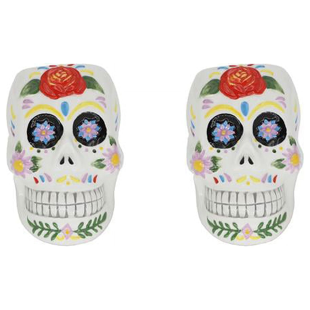 Set of 2 Multicolor Ceramic Skull Planters