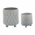 thumbnail image 1 of Flora Bunda CT794E2-BL 6' & 4.5' Diamond line Ceramic Planter with Legs, Set of 2,Glass Blue, 1 of 2