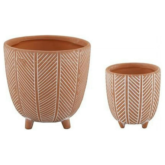 Flora Bunda Inc 6" & 4" Chevron Ceramic Footed Pot, Set of 2, Orange
