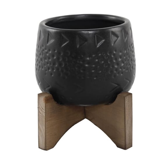 Flora Bunda Mid-Century 3.5" Caveman Ceramic on Stand,Matte White Black