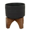 thumbnail image 1 of Flora Bunda Mid Century 7 Inch Black Roman Texture Ceramic Planter on Wood Stand Mid-Century, Black Roman 7", 1 of 5