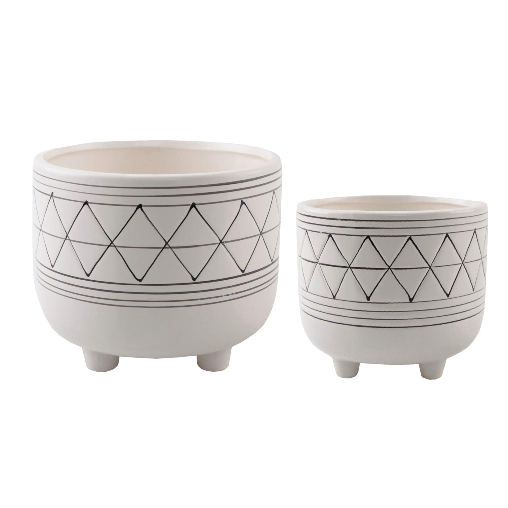 View of Flora Bunda Mid Century Set of 2 Handpainted Geometric Ceramic Planter ...