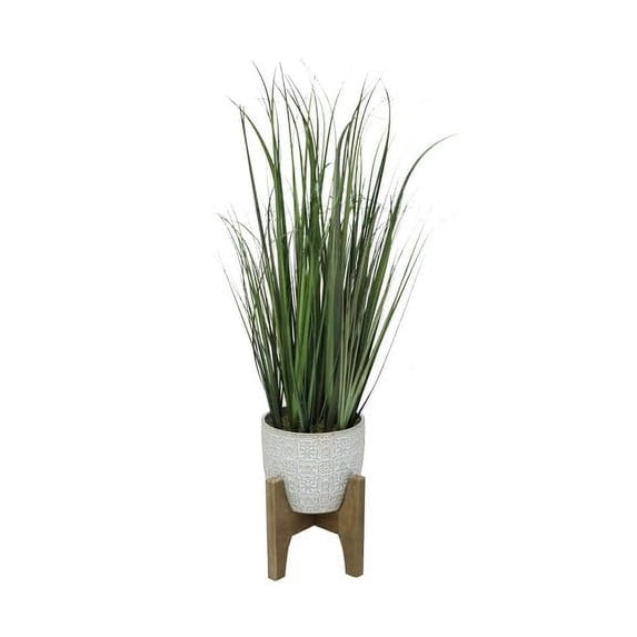 Flora Bunda Onion Grass in Cathedral Ceramic on Stand, 31-inch Length, Tabletop, Garden, Home Decor