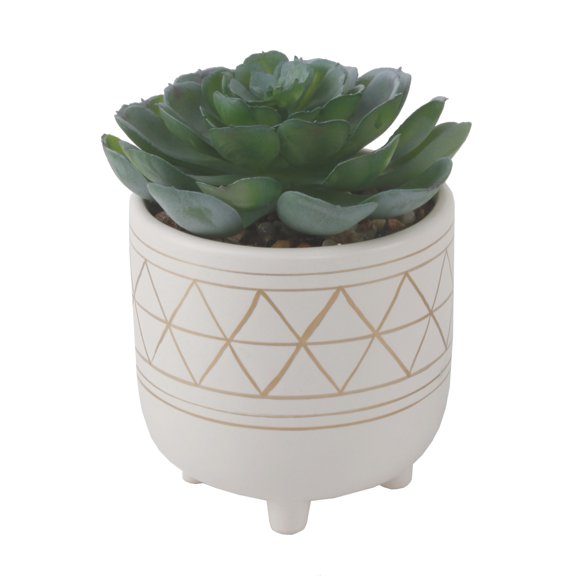Flora Bunda Tabletop 4.75" Artificial Cactus in Gols Geo Ceramic Pot