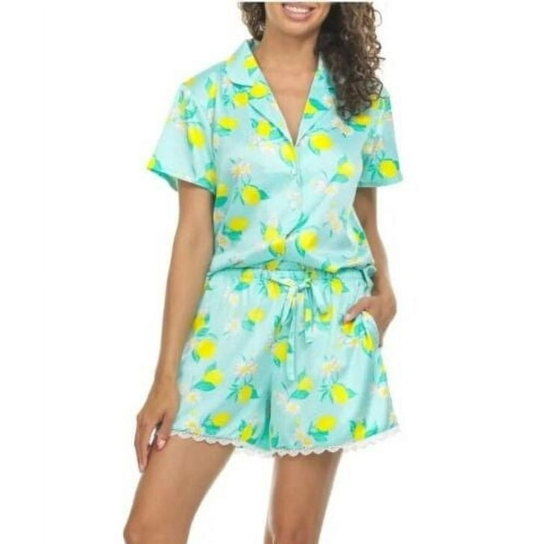 Flora By Flora Nikrooz Women s Satin Notch Collar Short Sleeve Shorts PJ Set Citrus L