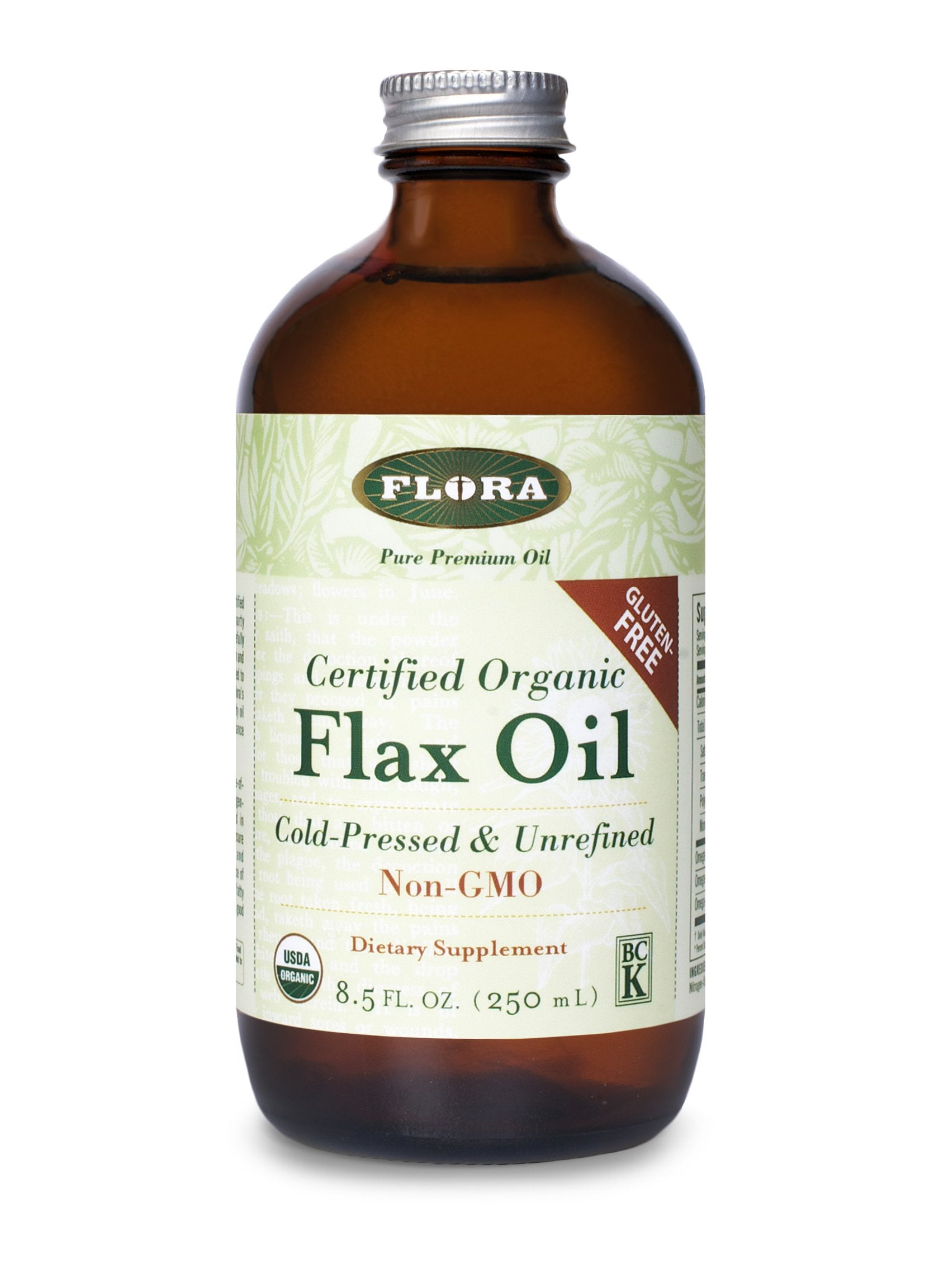 Flora - Flax Oil - Cold-Pressed, Unrefined, Organic Flax Seed Oil - Contains Omega-3 & Omega-6 - Non-GMO & Gluten-Free - Keep Chilled - 8.5 fl. oz. Amber Glass Bottle