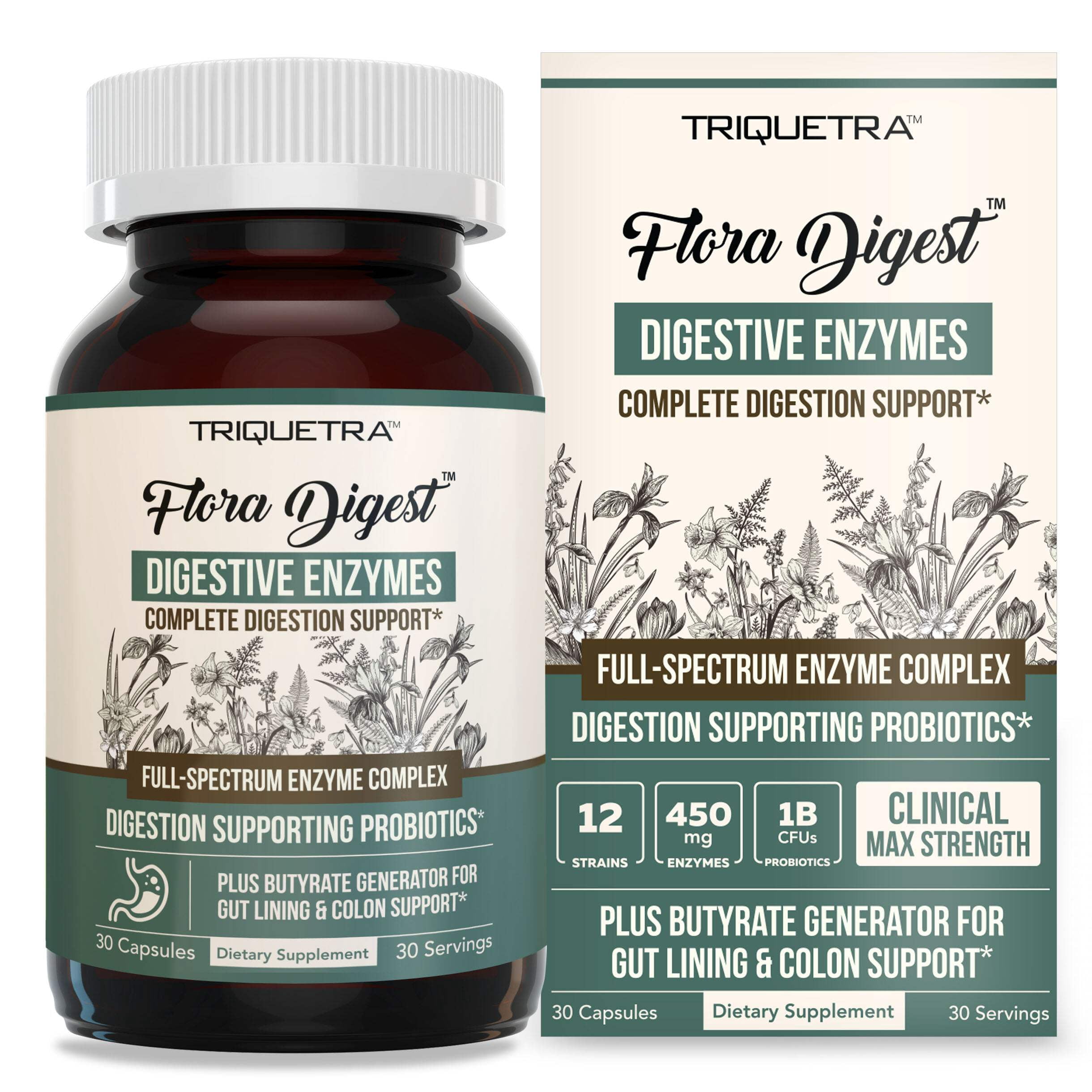 Triquetra Health Flora Digest &ndash; Digestive Enzymes Plus Probiotics